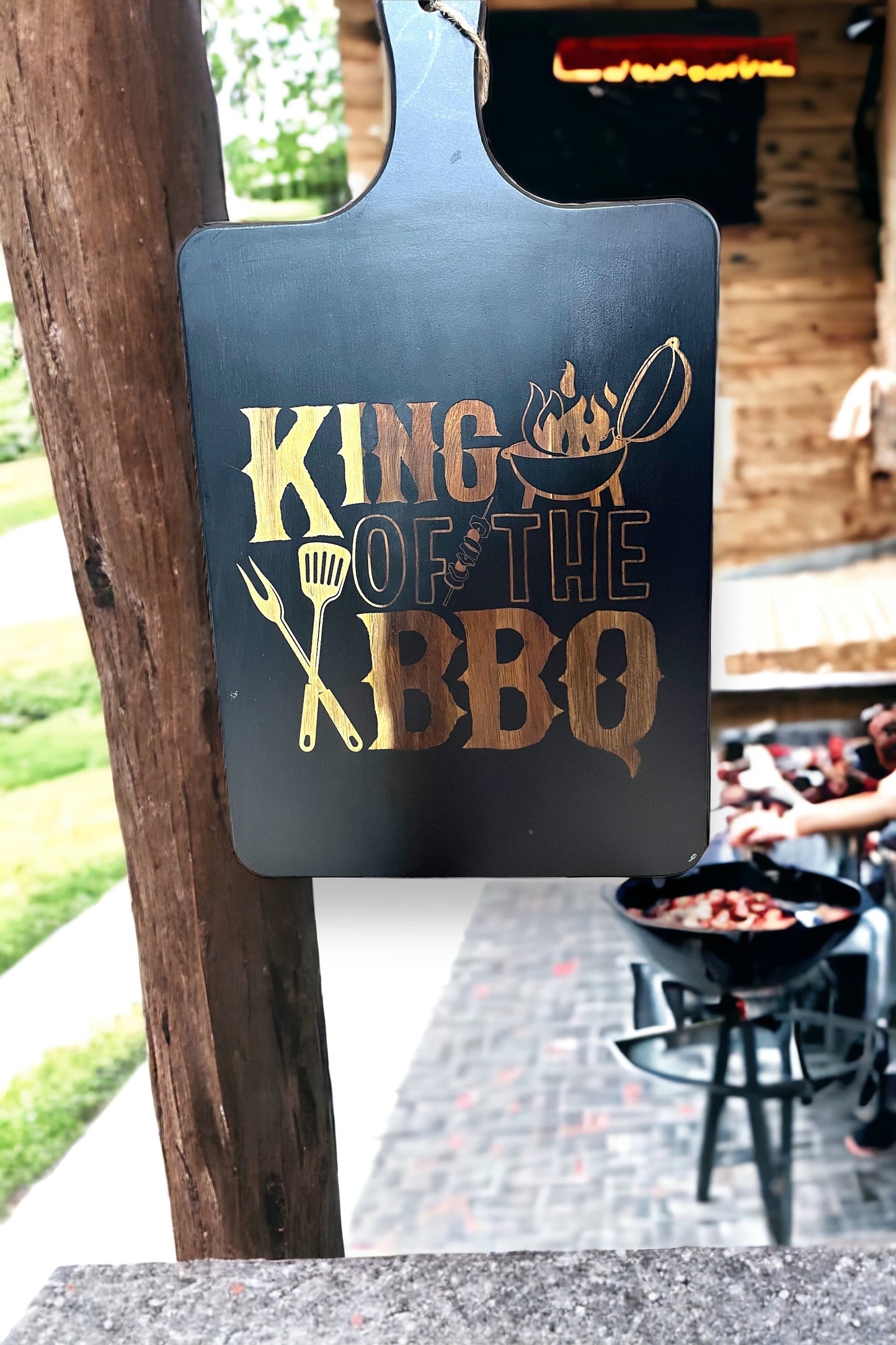 King of the Grill black acacia wood cutting board, serving board.