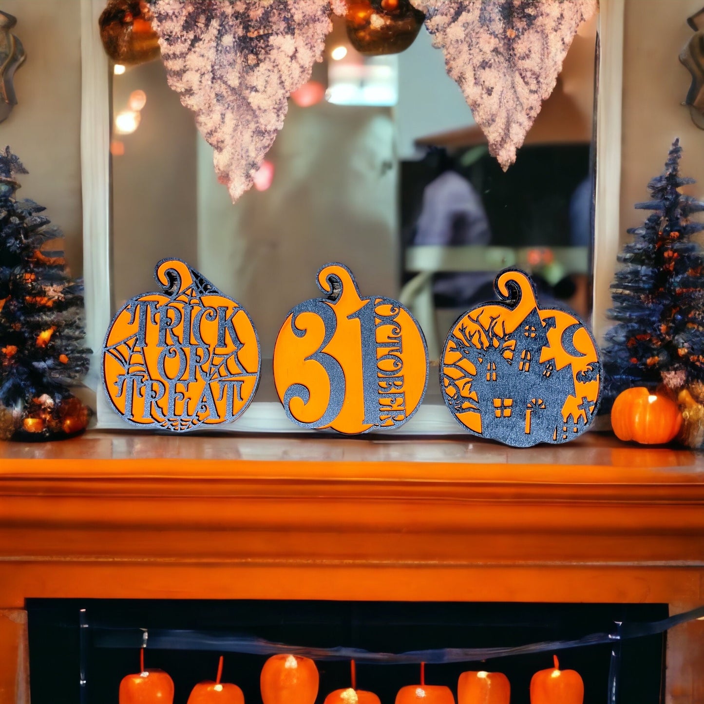 Halloween jack o lantern shelf decor