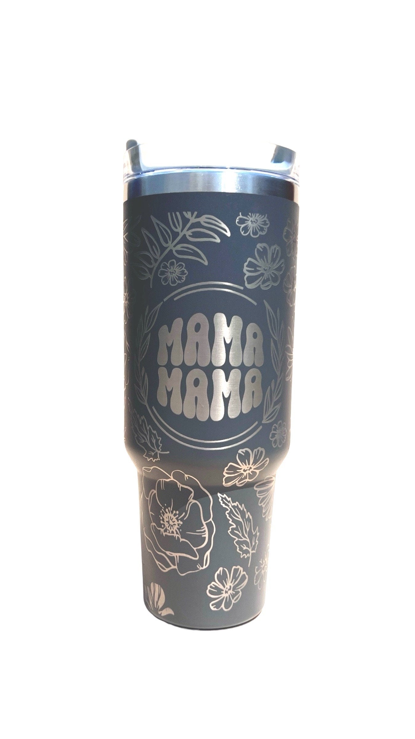 MAMA, Floral Print, Engraved 40 oz spill proof Tumbler with straw. Hot/Cold Dupe. Gift for new Mom, baby shower gift