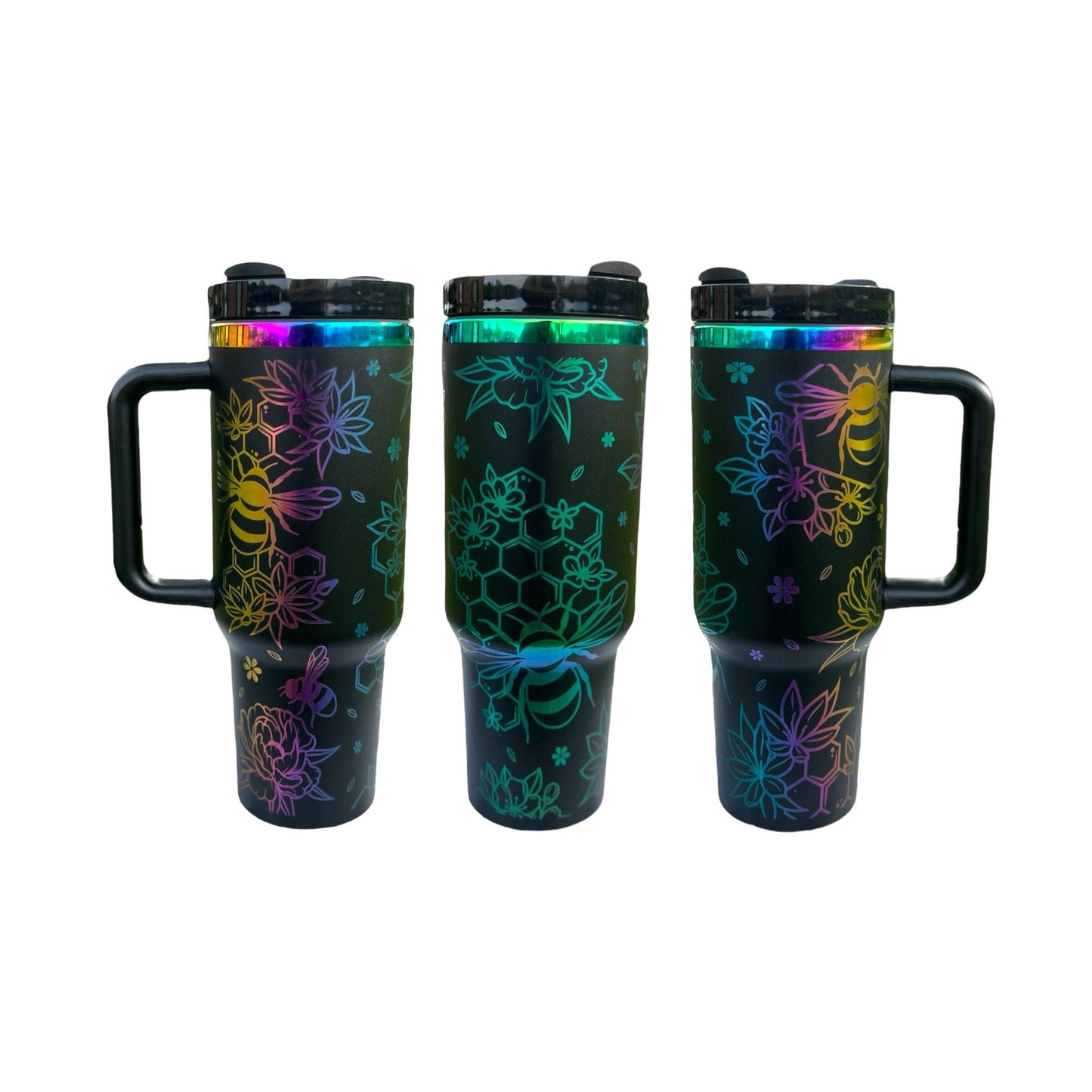 Save the Bee’s 40 oz spill proof Black Chroma holigraphic Tumbler