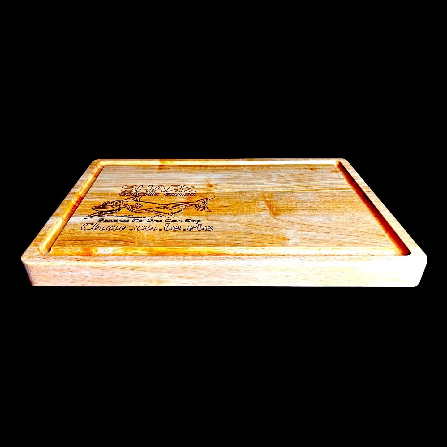 Custom Engraved Shark Coochie Board, Acacia Wood Butcher Block Cutting Board with juice grooves.