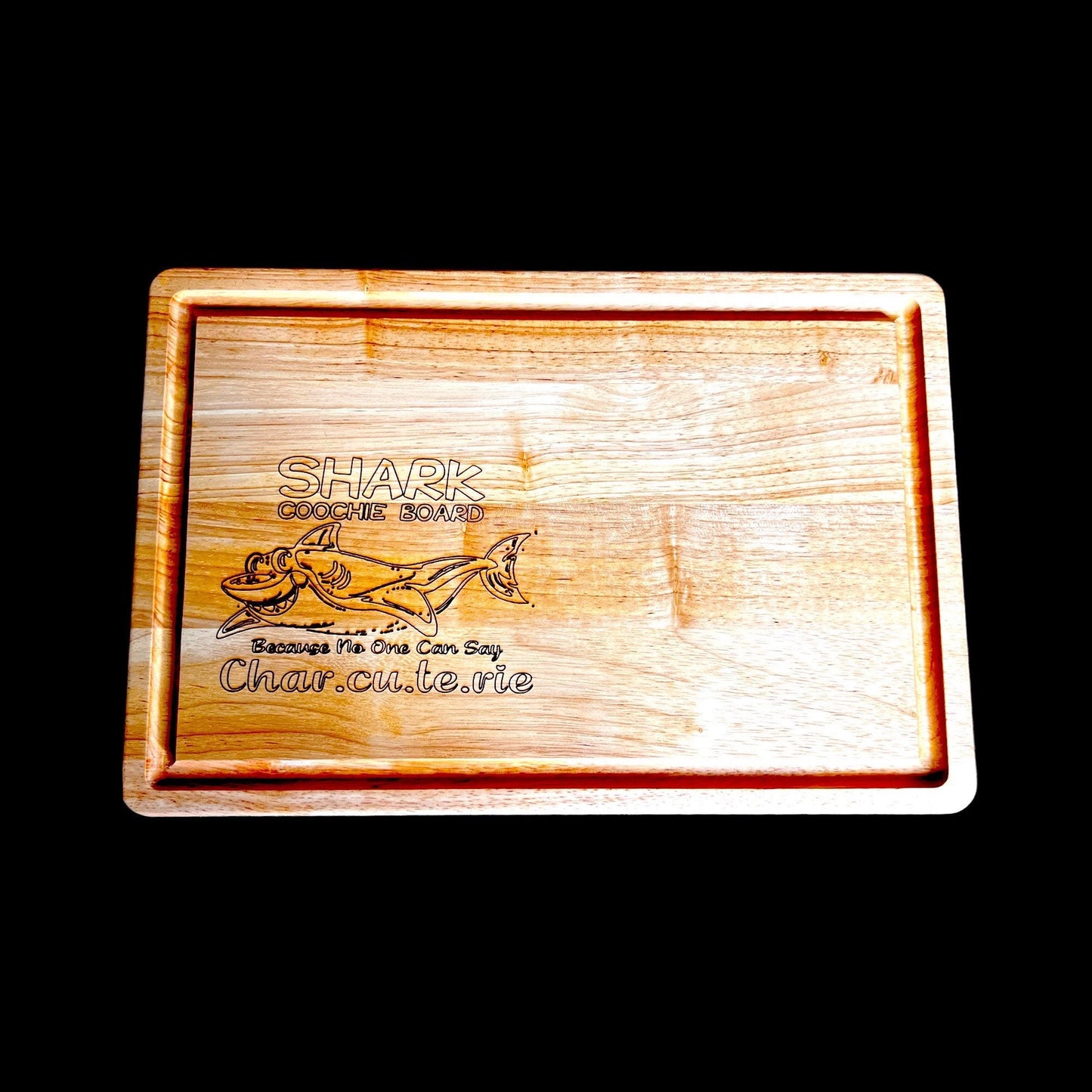 Custom Engraved Shark Coochie Board, Acacia Wood Butcher Block Cutting Board with juice grooves.