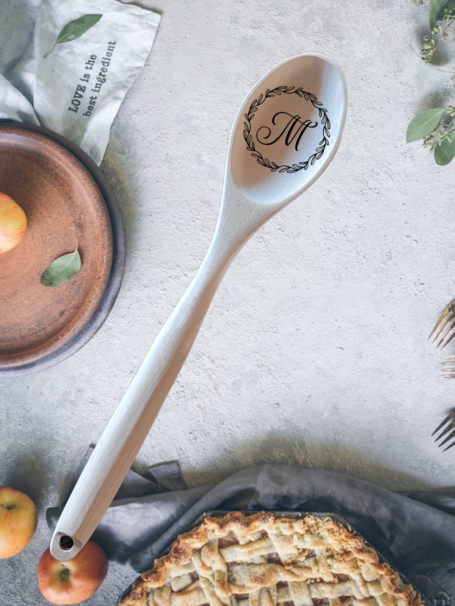 Custom Family Name beech wood serving set.