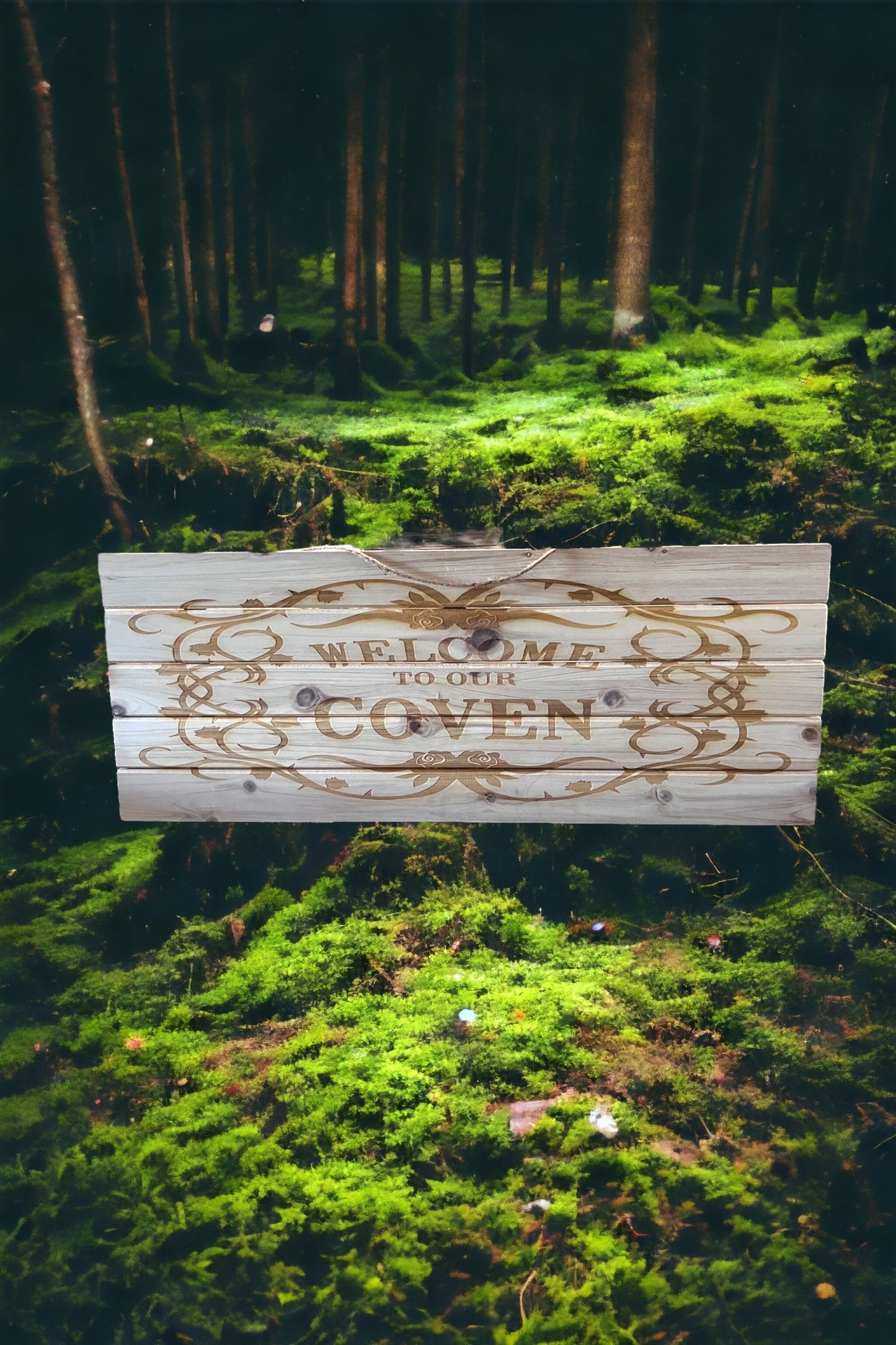 Welcome to our Coven wood engraved sign