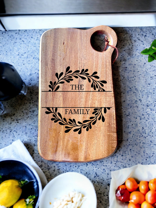 Customizeable Family Name, Monogram Acacia wood Bread Board, Butter Board