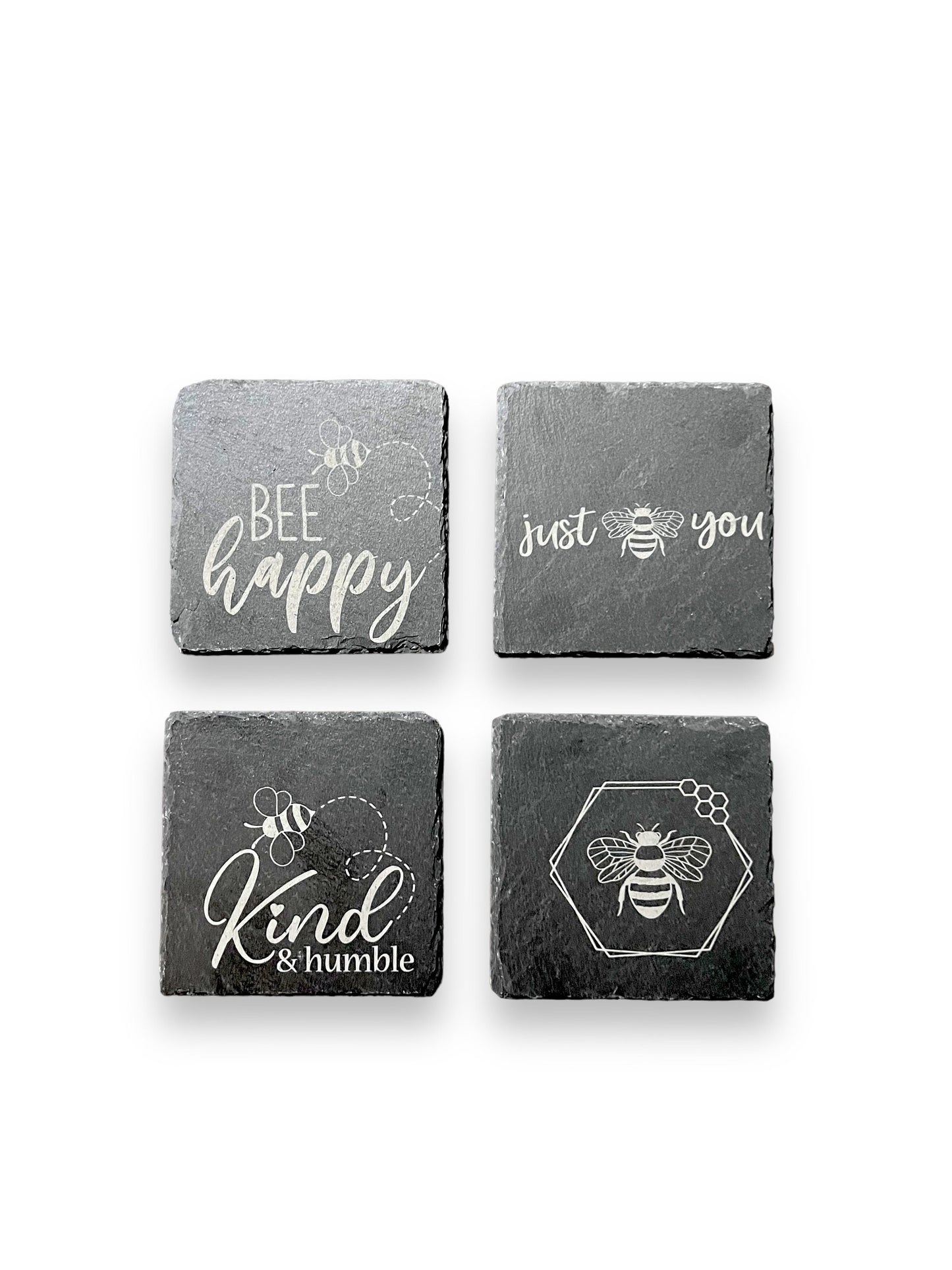 Just Bee Kind engraved slate coaster set