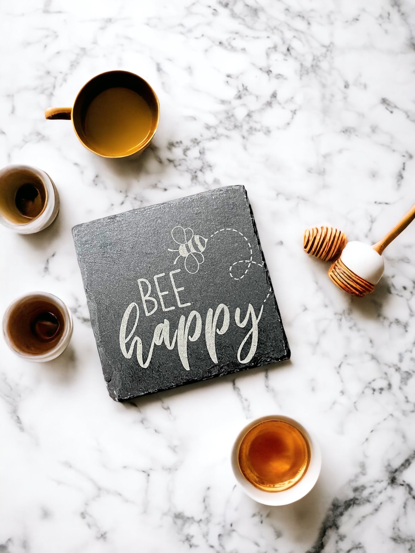 Just Bee Kind engraved slate coaster set