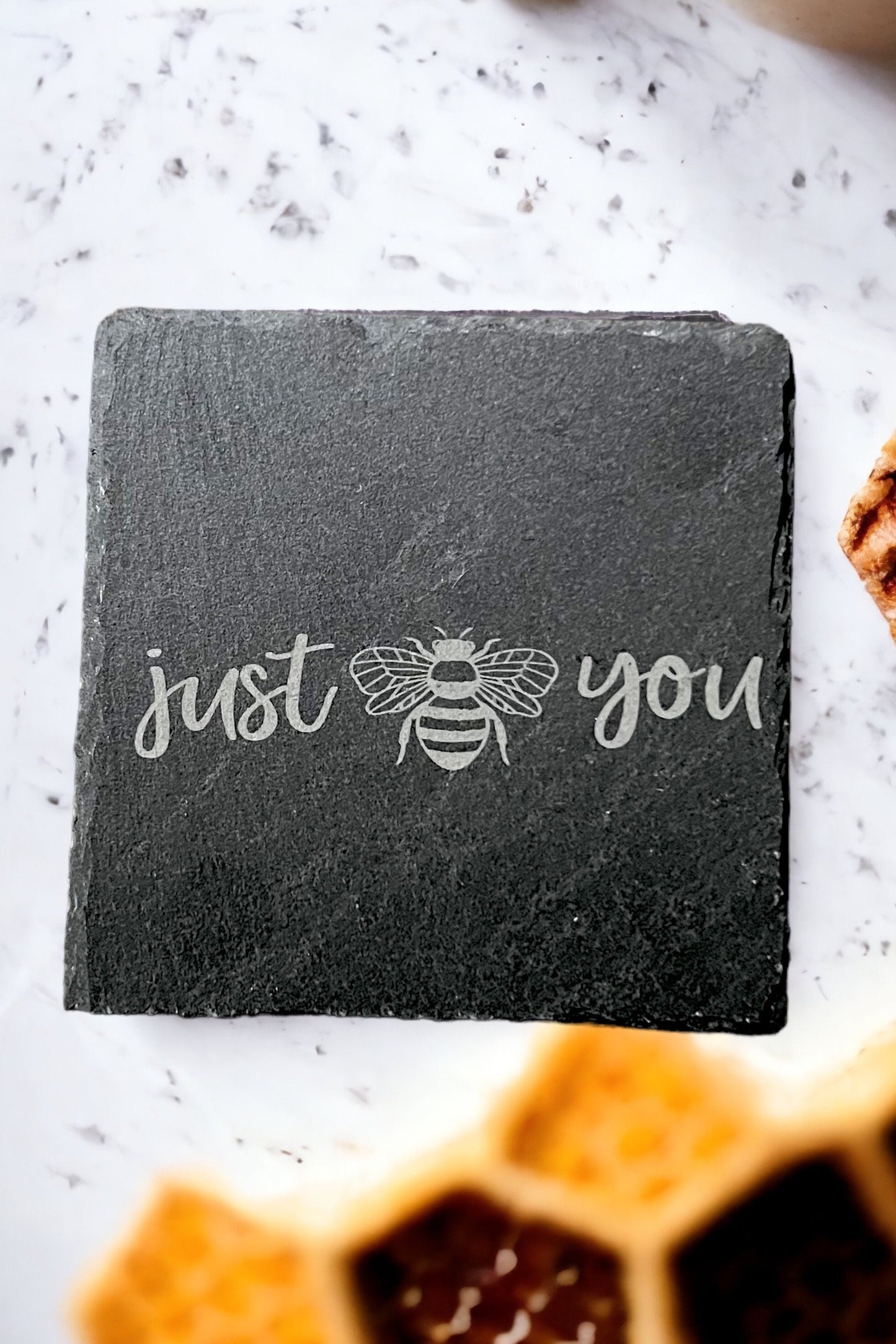 Just Bee Kind engraved slate coaster set