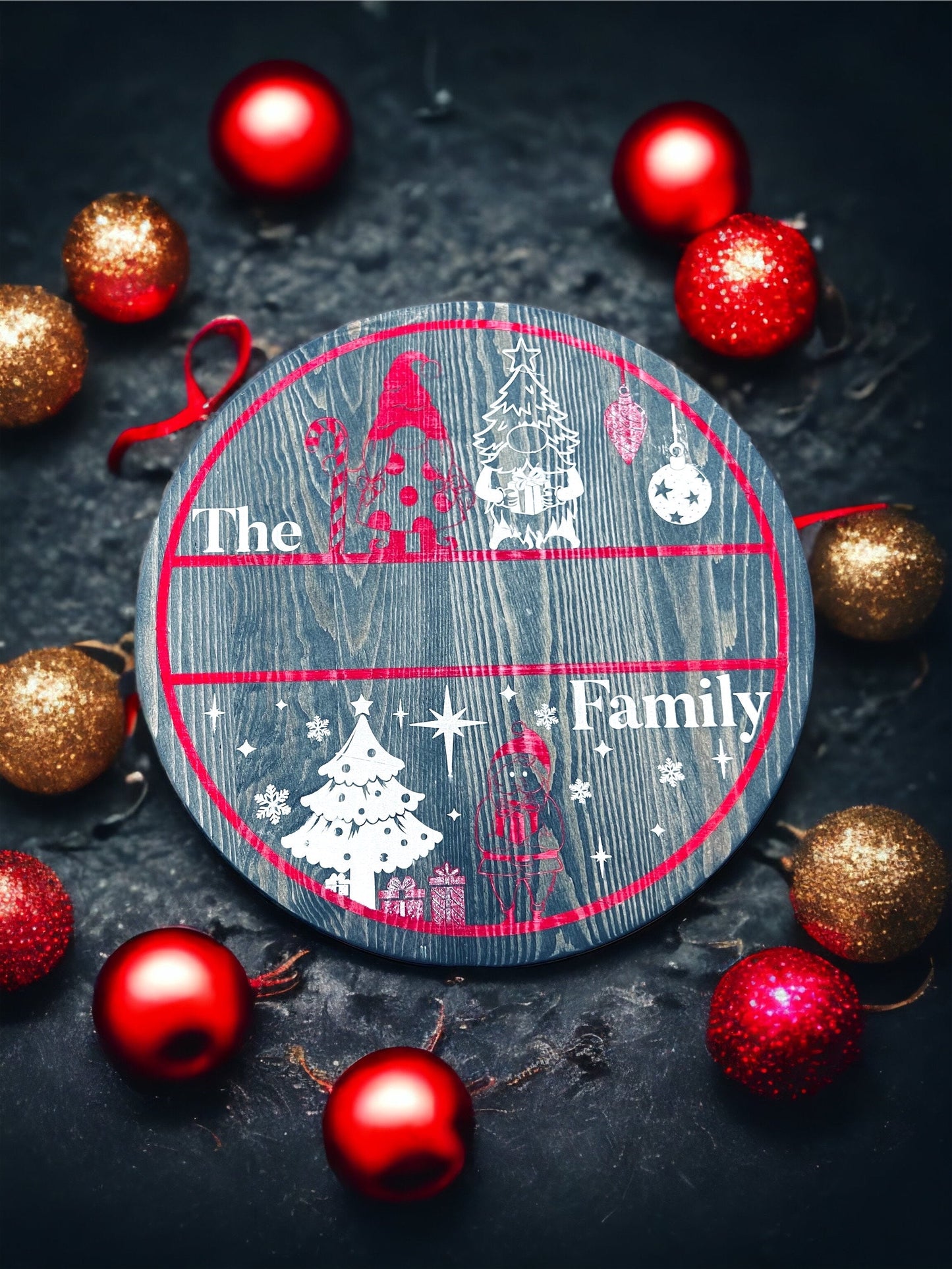 Personalized Christmas Door Hanger Sign - 15" Round Solid Wood