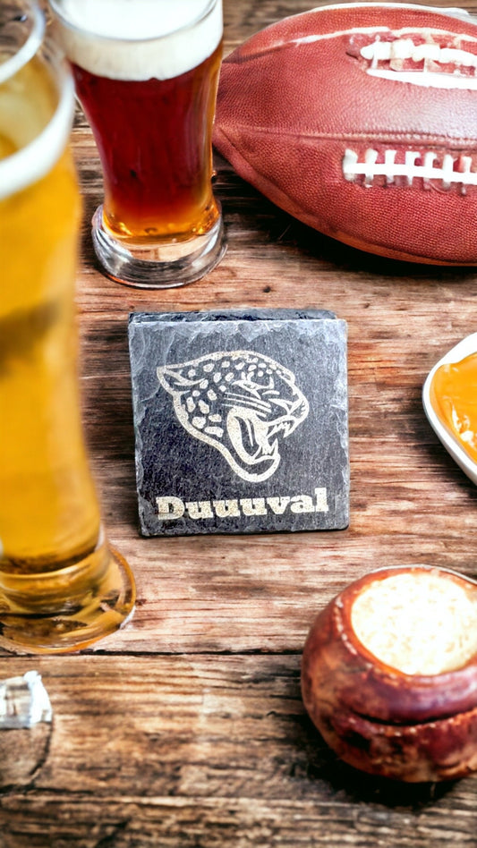 Duuuval Jags themed engraved slate coaster set