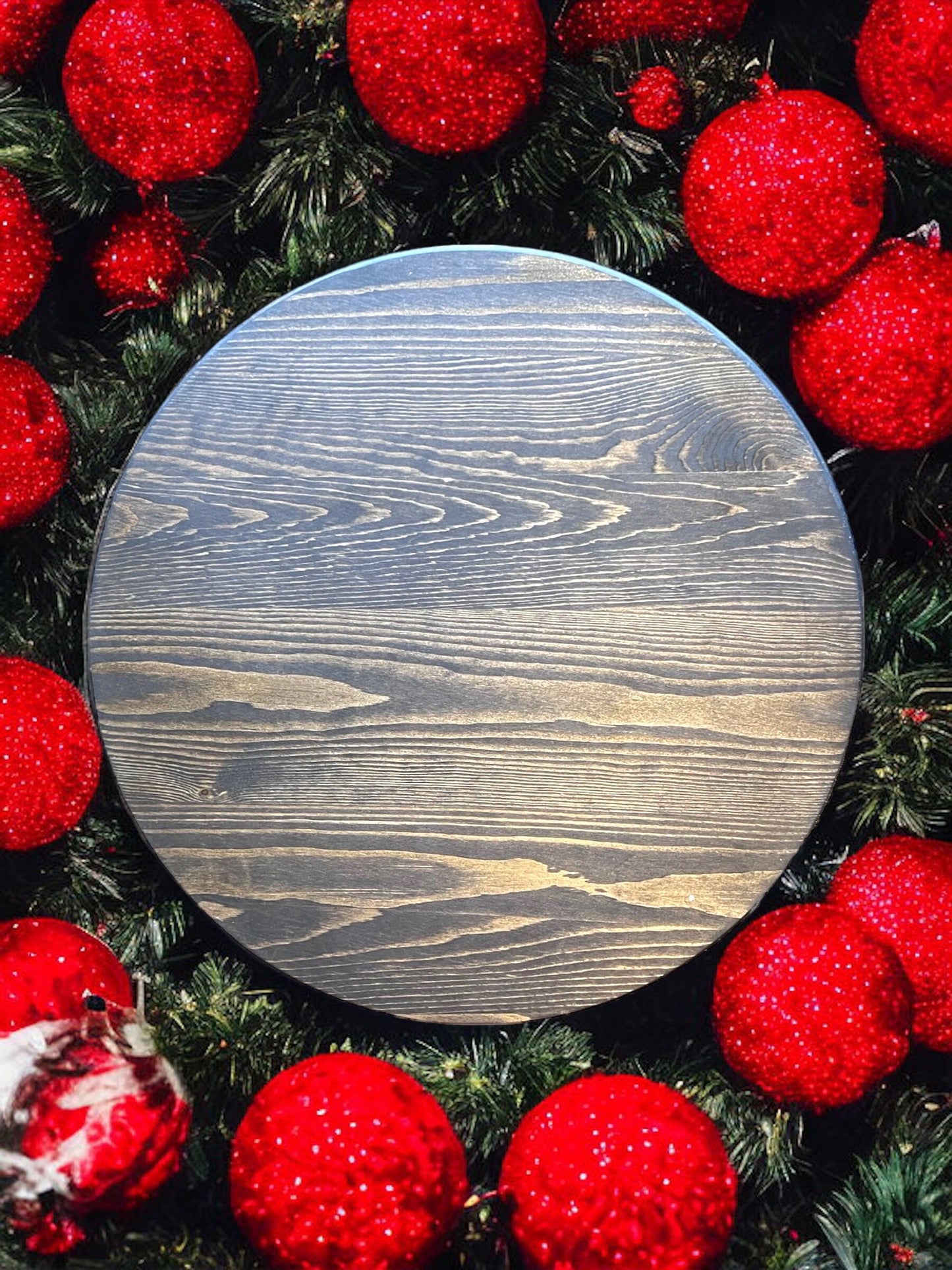 Personalized Rustic Christmas Door Hanger Sign - 15" Round Solid Wood