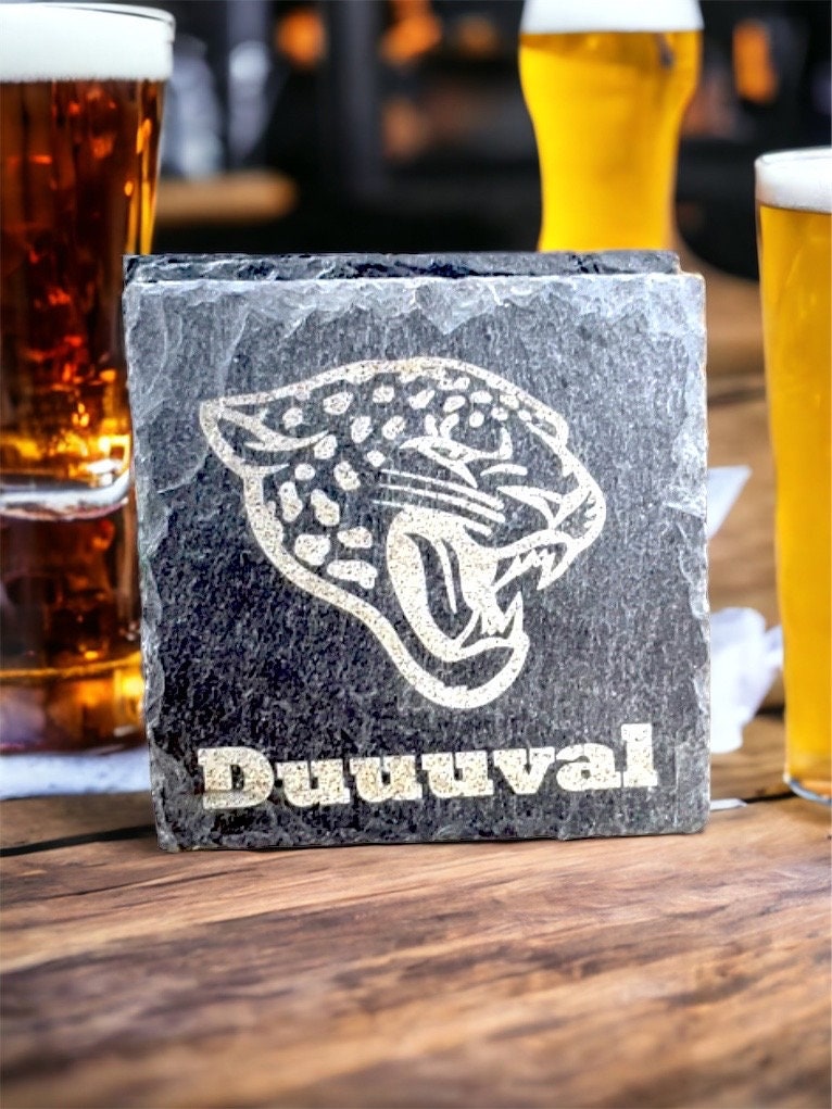 Duuuval Jags themed engraved slate coaster set