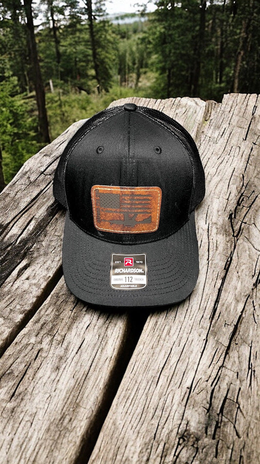 Defend the 2nd,  2A, American Flag, leather patch Richardson Trucker hat