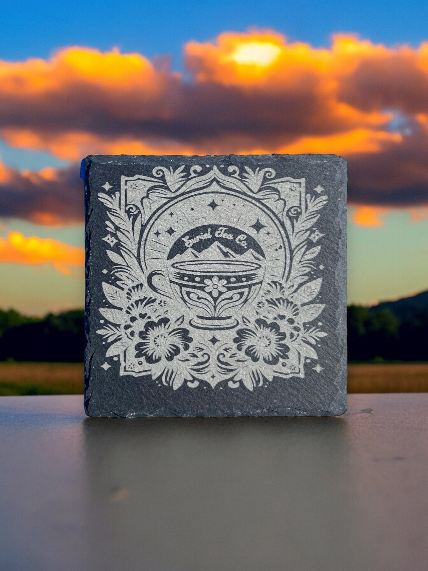 Surial Tea Co Book themed Tarot Card slate coasters