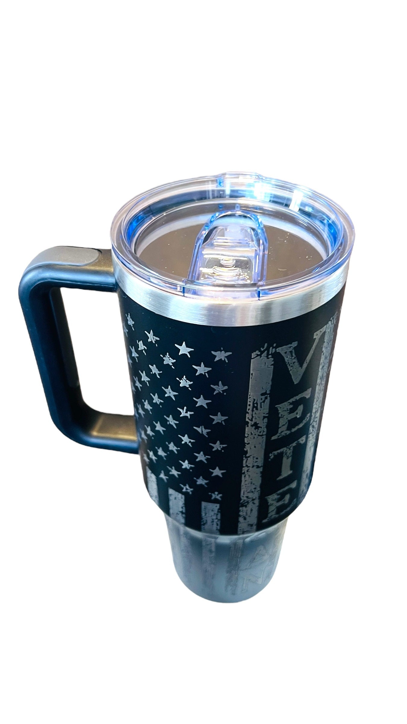 Veteran, We the People, custom engraved 40 oz Dupe Tumbler with handle.