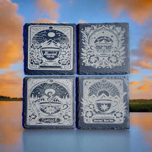 Surial Tea Co Book themed Tarot Card slate coasters