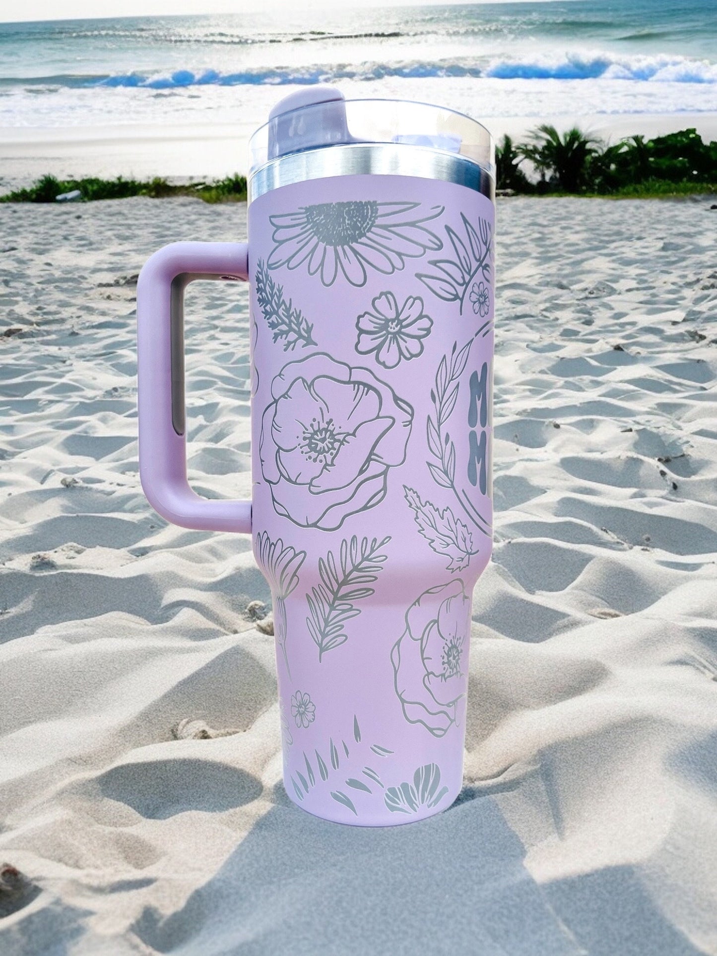 MAMA, Floral Print, Engraved 40 oz spill proof Tumbler with straw. Hot/Cold Dupe. Gift for new Mom, baby shower gift