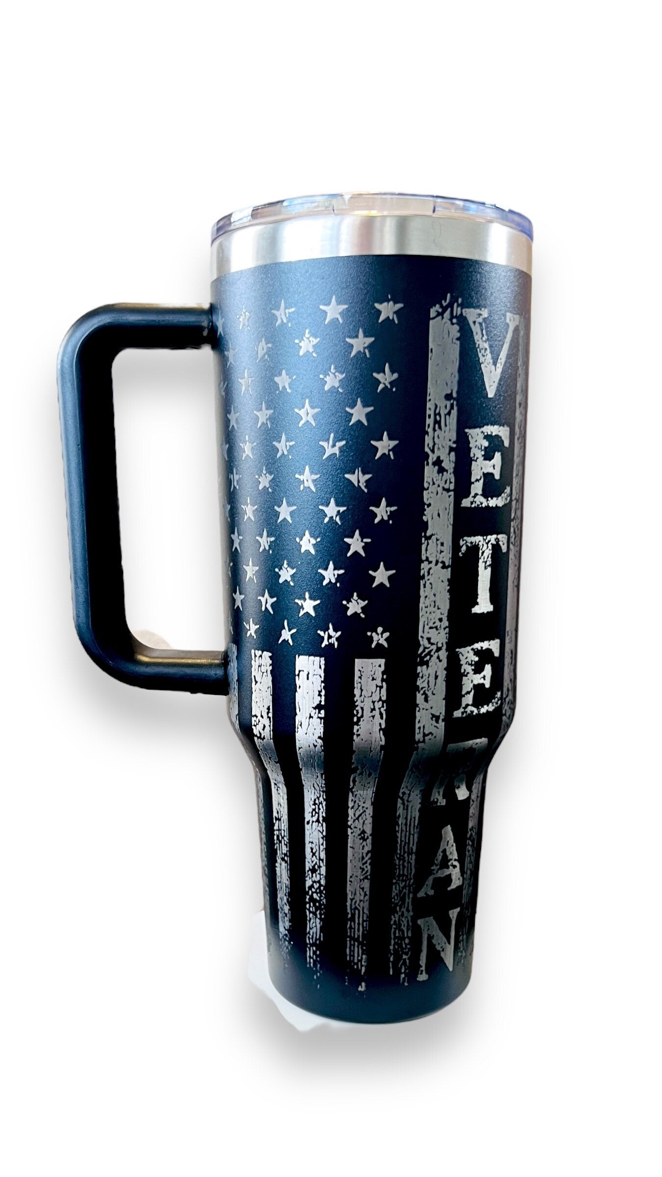 Veteran, We the People, custom engraved 40 oz Dupe Tumbler with handle.