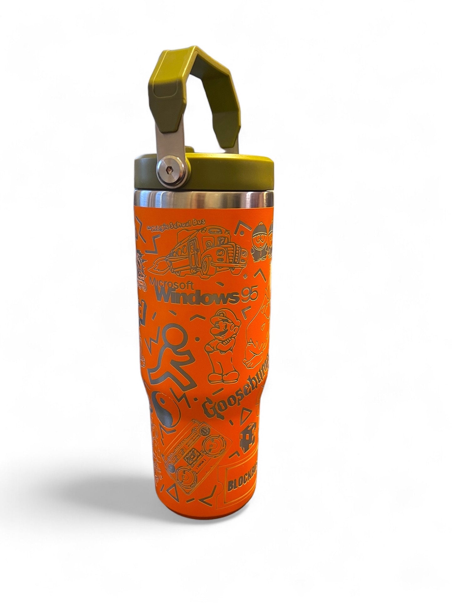 Take me back to the 90’s! Retro style 30 oz spill proof Tumbler with top carry handle